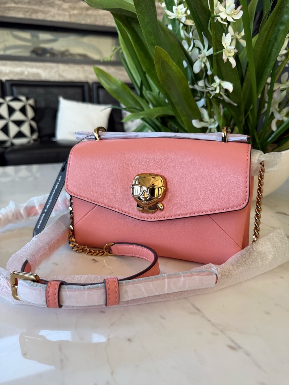New KARL LAGERFELD Chantaye Karl Head Crossbody Leather Small Bag